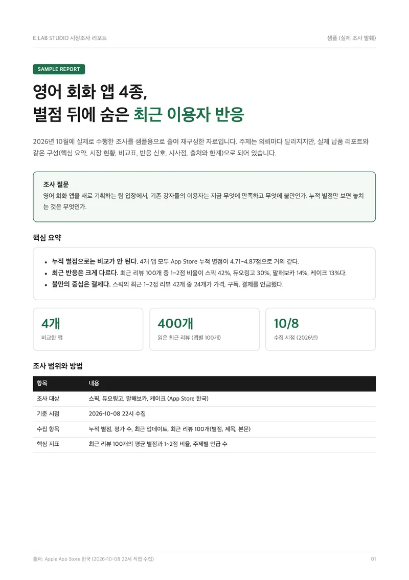 샘플 1쪽: 표지와 핵심 요약